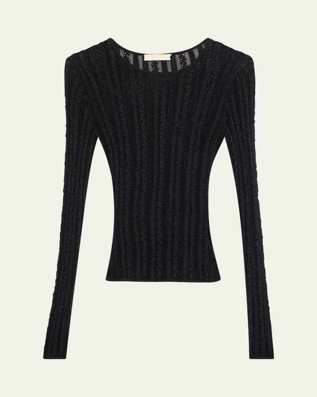 Ardith Long-Sleeve Lace Knit Top